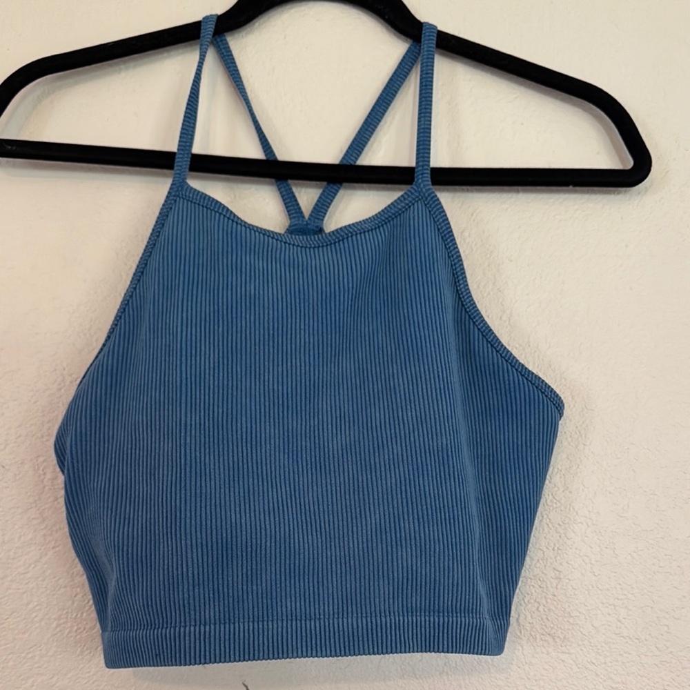 Blue Ribbed Crop Top or sports bra target brand no size PTP about 16 inches